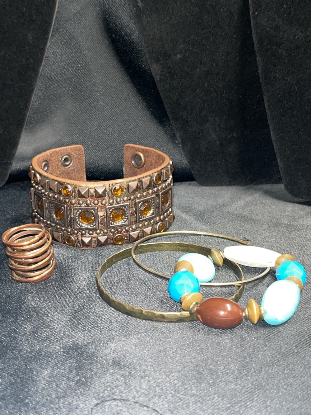 5-Piece Vintage-Style Jewelry Bundle | Leather Cuff, Bracelets & Coil Ring